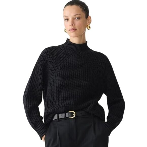 J.Crew Relaxed Rollneck Sweater Oversized Black Knit Pullover Size XS - Picture 1 of 9